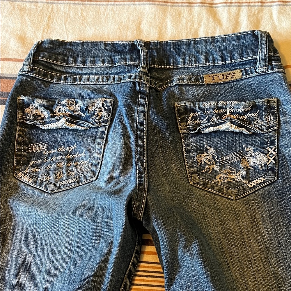 Cowgirl Tuff Embroidered Blue Boot Cut Jeans